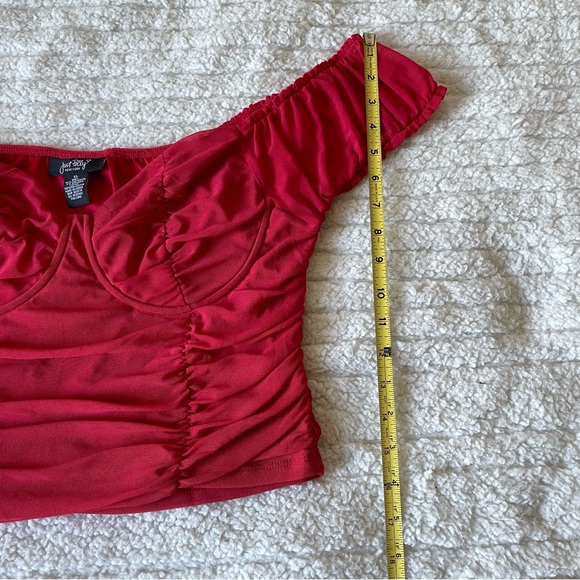Just Polly New York Red Ruched Bardot Top Bustier Off Shoulder Top - Picture 7 of 7